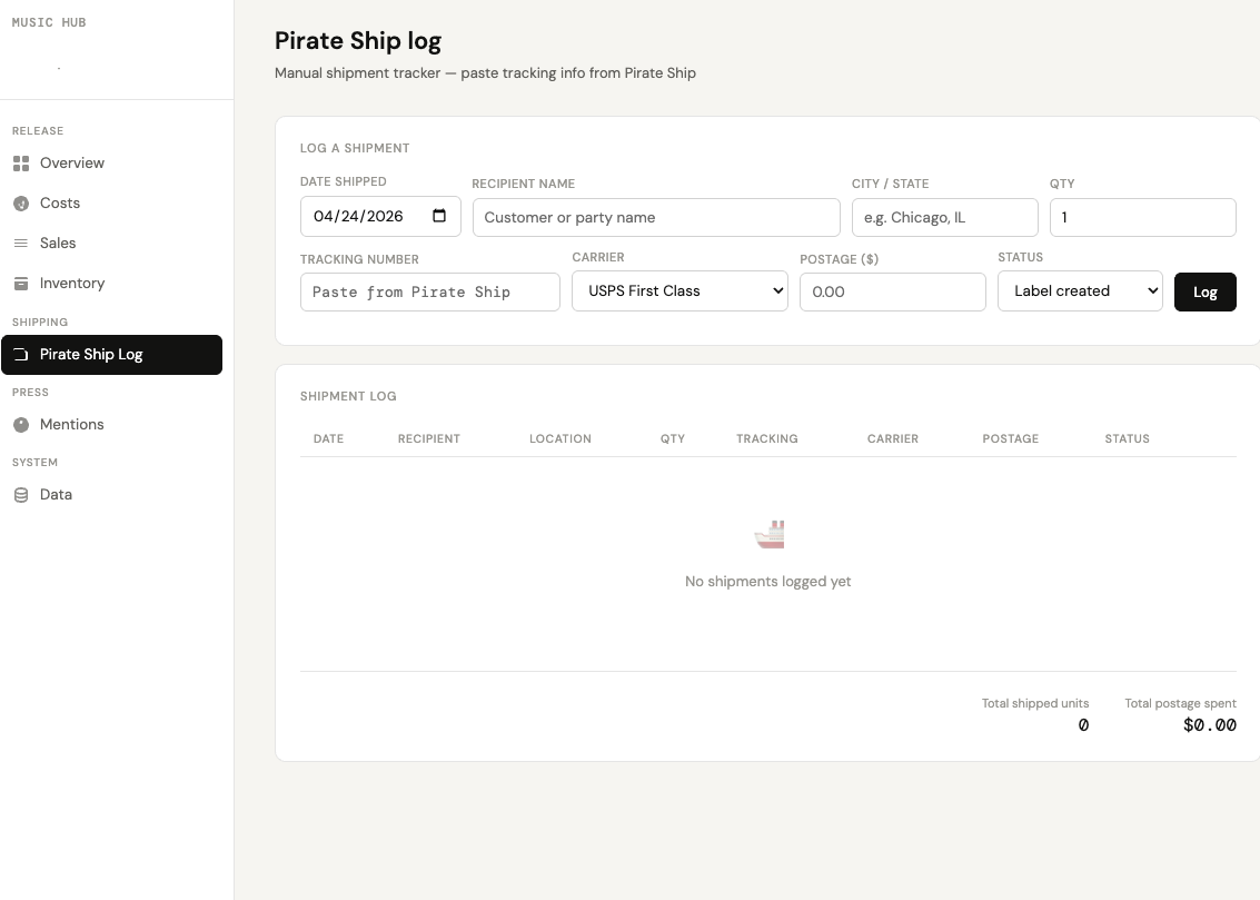 Shipping tracking screen