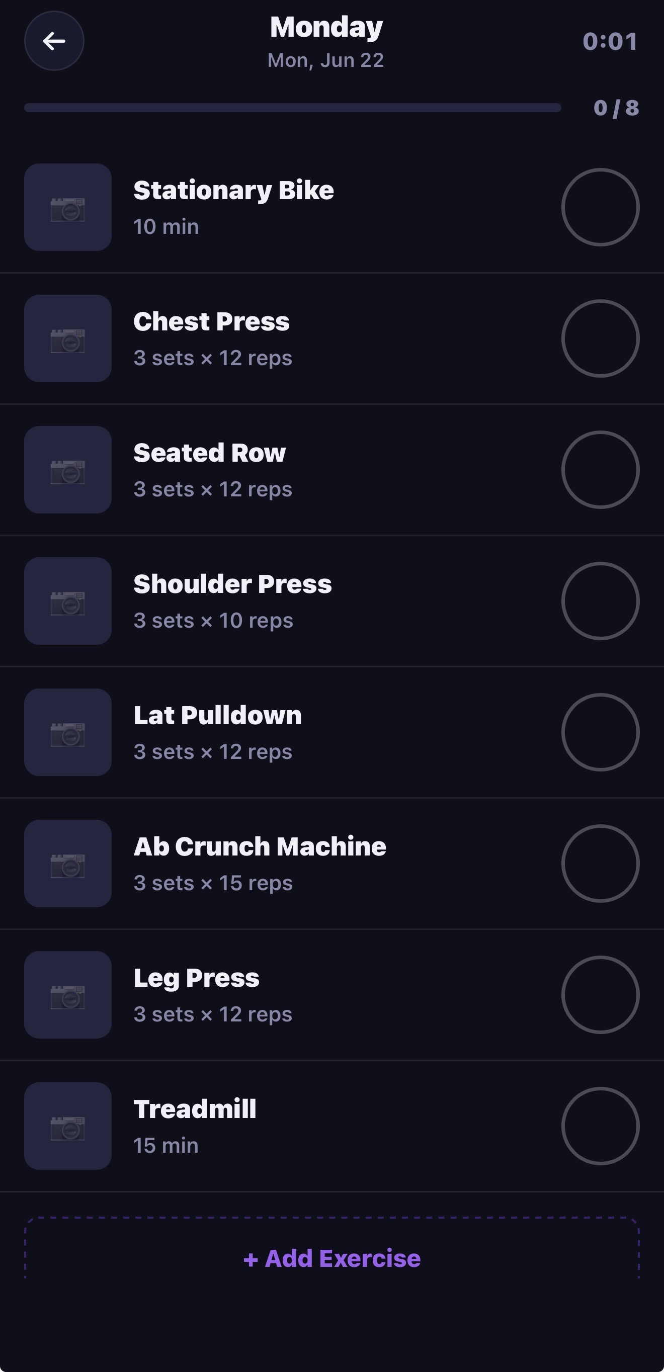 Active workout screen